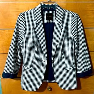 The Limited Navy and White Check Jacket Size Small Three Quarter Sleeve